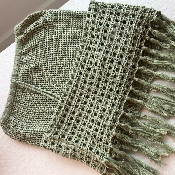 cotton crochet fringe midi skirt in sage - Picture 7 of 14